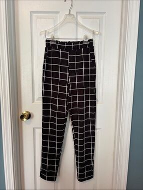 Casual and Business Attire Black/White Print Slim Pants with Elastic Waist